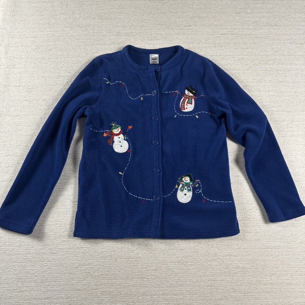 Christmas Snowman Fleece Cardigan Ugly Christmas Sweater Holiday Winter Small